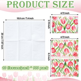 PerKoop 100 Pack Pocket Tissues Travel Slim Packs Small Facial Tissues Wallet Size Toilet Paper for Travel Guest Wedding Supplies, 4 Styles (Tulip)