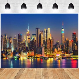 City Night View Photography Backdrops for Birthday Party Decorations, Home Office, Video Conferencing,Video Studio Vinyl Photo Props(7x5ft)
