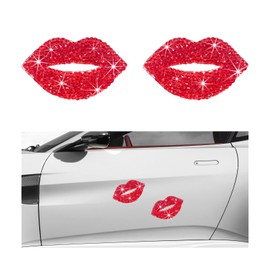 DXNQ 2 PCS Rhinestone Car Stickers, 1.77"×1.38" Bling Red Lip Car Sticker Decal, Cute Shiny Car Decals with Self-Adhesive Backing for Car Interior&Exterior Window Laptop Luggage, Car Accessories
