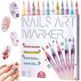 2026 New 12 Color Nails Nail Art Markers,Color Nail Art Pen Set,0.5mm Tip