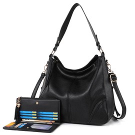 TANTOMI Hobo Bags for Women Crossbody Bags Set PU Leather Crossbody Purses and Handbags Tote Bags with Adjustable Shoulder Strap 2pcs (Black)