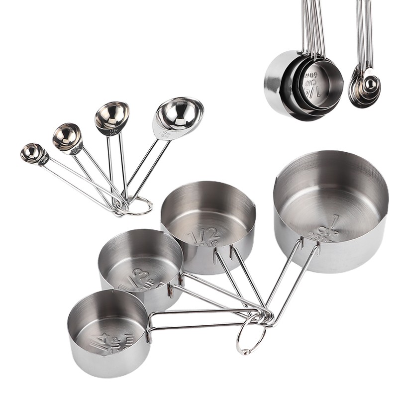 8Pcs/Set Stainless Steel Measuring Cup Spoon with Scales Kitchen Cooking
