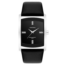 Armitron Men's Rectangular Crystal Dial Accented Leather Strap Watch, 20/4604