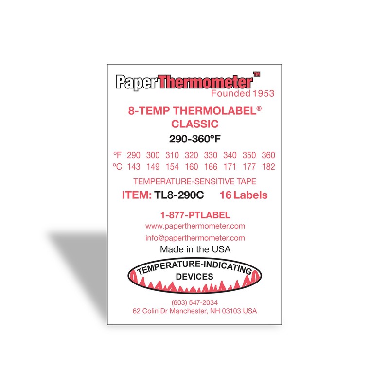 8-Temp Thermolabel Classic 290-360°F Temperature Label Pack of 16 Labels