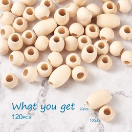 PandaHall 120pcs Natural Oval Round Wooden Beads Large Hole Unfinished Wood Spacer Loose Beads for Macrame Crafts Jewelry Making Home Decoration Hole:9~10mm