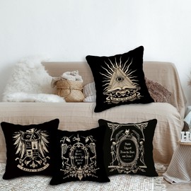 (RB) Dark Memento Mori The Undead Gothic Macabre Art Throw Pillow Case,18 x 18 Inch Set of 4,Gothic Home Decor, Gifts Wife, Sister, Husband, Gothic Lover, Gothic Pillows Cover for Sofa Couch Bed