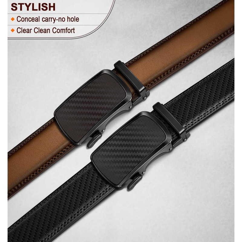 BULLIANT Men's Ratchet Belt 2 Pack-Click Leather Belt Adjustable for