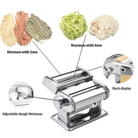 Pasta Maker Machine, Manual Pasta Makers Adjustable Thickness Settings, Noodles Maker with Aluminum Alloy Rollers and Cutter for Spaghetti, Fettuccini, Lasagna, Dumpling Skins (with Brush)