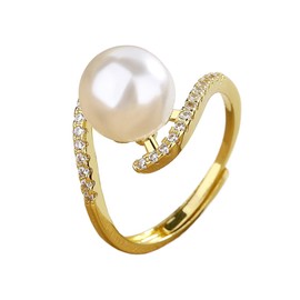 Viyuroyk - Anillo de plata de ley 925, anillo de compromiso, anillo de cóctel, anillo de moda brillante para mujer, anillo de óxido de circonio cúbico, anillo de joyería para mujer, rosette, perla, Perla