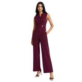 Maggy London Women's Sleeveless Wide-Leg V-Neck Wrap Bodice with Fitted Waist-Elegant Formal Occasion Jumpsuit, Arresting Burg