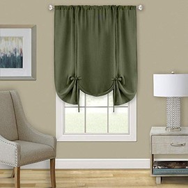 Woven Trends Two-Tone Window Curtain Shade Drapes, Room Darkening Shade with Tie-ups for Bedroom and Living Room, Double Layered Window Shade, Green/Beige, 58" W x 63" L Tie-Up Shade