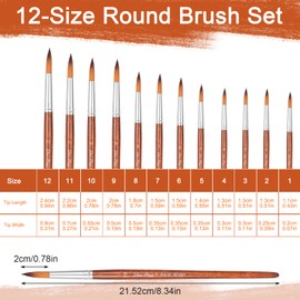 BOHUIZ 12 PCS Round Paint Brush, Professional Watercolor Brushes Set Round Pointed Tip Artist Different Sizes Paint Brushes for Acrylics Ink Gouache Oil Tempera