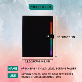 CZAYEFNH A4 Expanding Folder Expandable Folder 7 Pockets Expandable Folder A4 Expandable Document Folders Portable File Folder DIN A4 with Press Stud for Office Home School and Travel