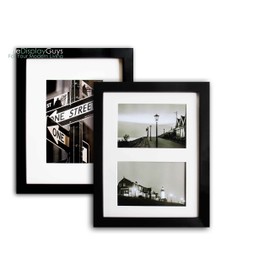 The Display Guys~ 2 Sets 8x10 Inch Black Picture Frame Made of Solid Pine Wood and Real Tempered Glass, Luxury Made Affordable, With White Core Mat Boards 2 for 5x7 Photo + 2 for 2-4x6 Photos … (Black)