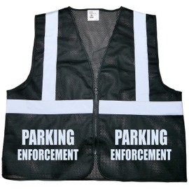 Conspiracy Tee Parking Enforcement safety vest, black, REFLECTIVE design, High Visibility vest