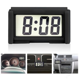 Car Dashboard Digital Clock - with Jumbo LCD Time & Day Display - Mini Automotive Stick On Watch for Car Truck Dashboard & Air Vent (Black)