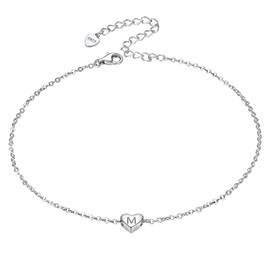 925 Sterling Silver Initial Anklets for Women Dainty Beach Heart Ankle Bracelet Foot Jewelry-Adjustable Size (with Gift Box)