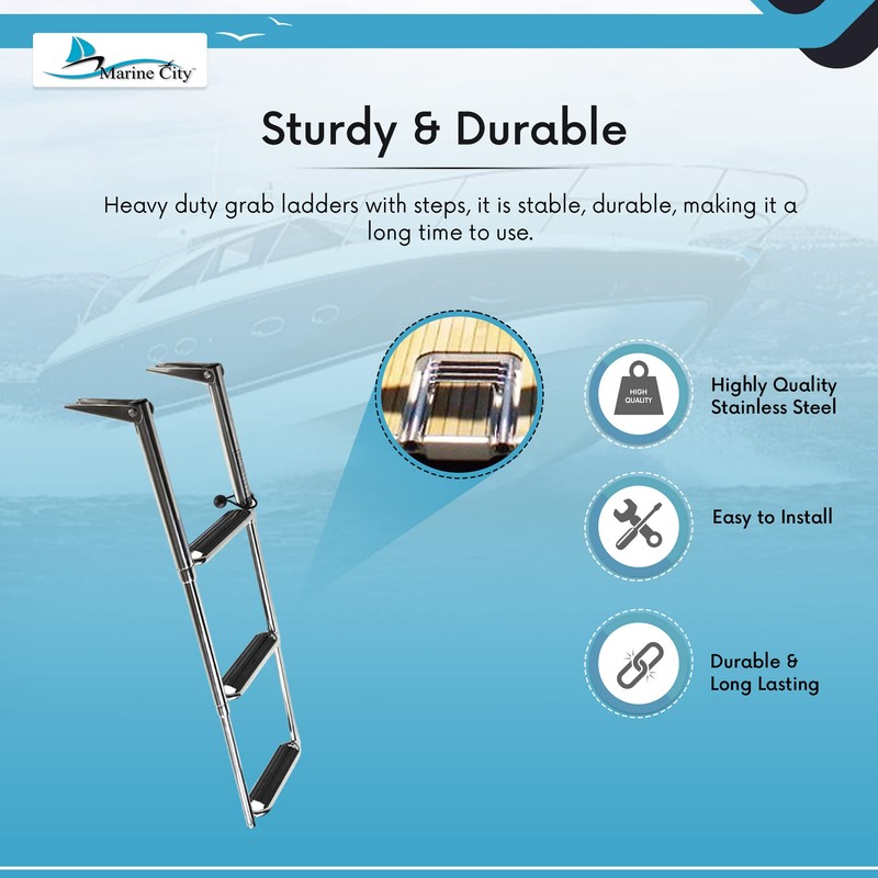 MARINE CITY Stainless Steel 3-Step Telescoping Swim Ladder with Slide