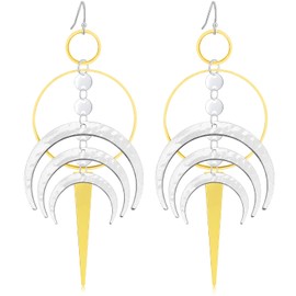 Gdpaddy Bohemian Vintage Long Round Crescent Moon Dangle Drop Earrings Triangle Geometry Hook Earring For Women (Silver)