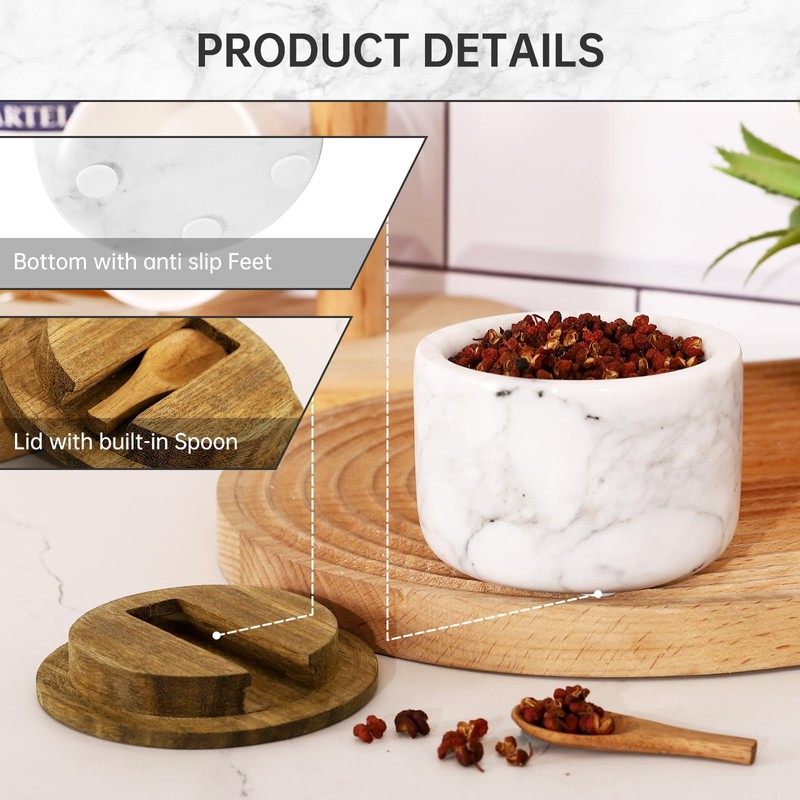 RAETTER.LY Salt and Pepper Bowl, Marble Salt Cellar and Spices
