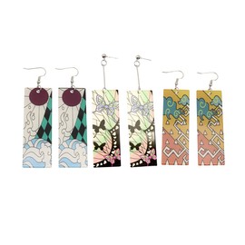 3 Pairs of Kamado Tanjirou Earrings - Demon Slayer Anime Cosplay Hanafuda Jewellery from the Manga Series Kimetsu no Yaiba, Metal