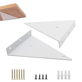 Pack of 2 Floating Shelf Brackets, Triangular Wall Bracket, Shelf Brackets, Triangle Shape, Hidden Shelf Brackets, Metal Triangle Shelf Holders with Screws, for Bookshelves, Kitchen Shelves (White)