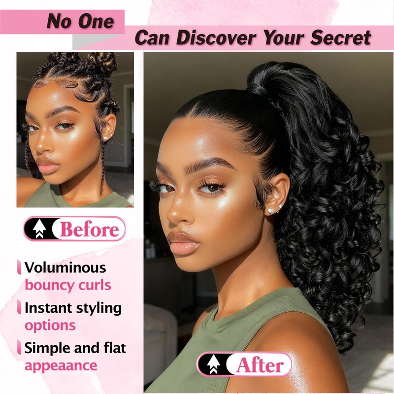 Curly Drawstring Ponytail for Black Women,20 Inch Yaki Synthetic Ponytail