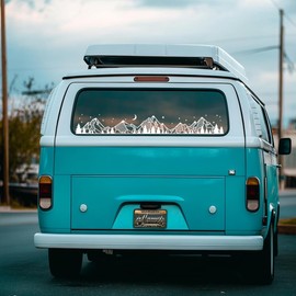 Dreamy Forest & Moon Mountain Car Decal – 39x5.5” Vinyl Sticker for Truck, RV, or Camper Van – Magical Night Nature Scene with Stars, Pine Trees, and Silhouette Design (wll062-white)