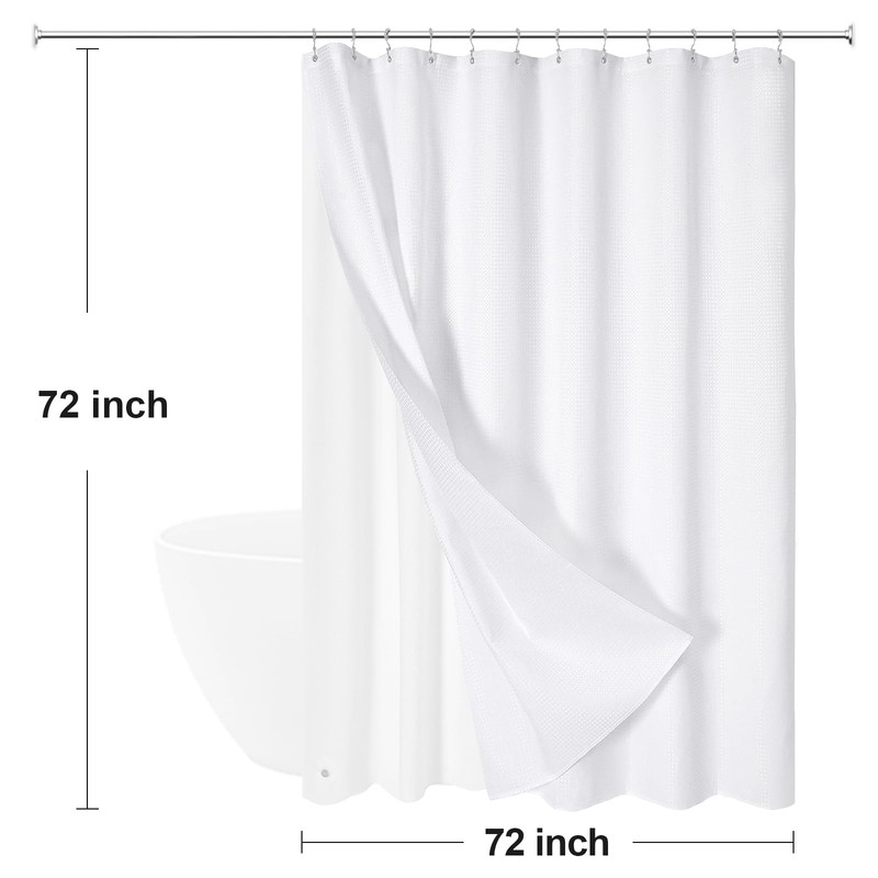 Craidlela 3-in-1 White Waffle Shower Curtain Set, Waterproof Fabric Modern