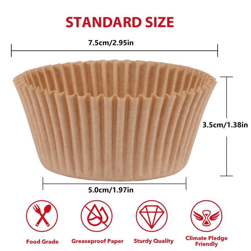 Standard Natural Cupcake Liners for Baking 200 Counts - Caperci