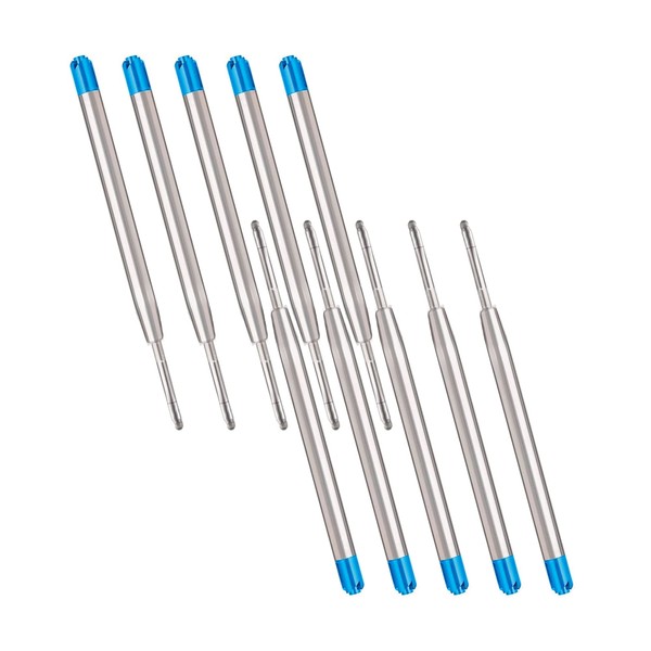 10 x Replaceable Metal Ballpoint Pen Refills, Blue Ink Pen