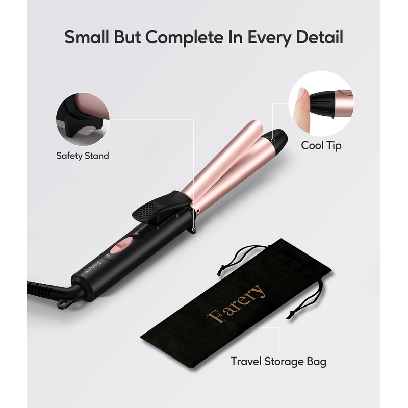FARERY Travel Curling Iron for Short Hair, 3/4 Inch, Dual