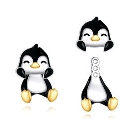Sterling Silver Penguin Studs Leverback Earrings for Women - Cute Animal Jewelry Gift for Girls