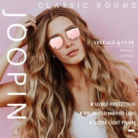 Joopin Small Round Sunglasses for Women, UV Protection Vintage Retro Mirrored Sun Glasses Trendy Polarized Womens Sunglasses (Pink）
