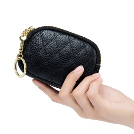 Unbranded Black Genuine Leather Woman Coin Purse Double Zipper Change Wallet Women KeyRing