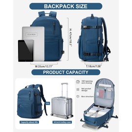 Cypak Lightweight Travel Backpack for Women Men Mochila de Viaje Luggage Backpack with USB Charging Port & Shoe Pouch Airline Approved Personal Item Travel Bag Waterproof Utility Backpack(Blue)