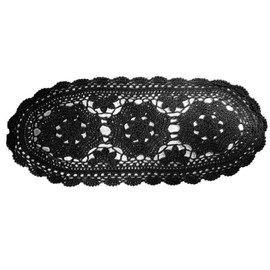 BIBITIME Handmade Crochet Beauiful Hollow 3 Flowers Lace Doilies Oval Tablecloth Placemat Wedding Room Table Desk Vase Mats Home Kitchen Placemats (10" x 22",Pack of 1 PC, Black)