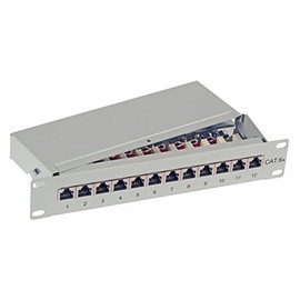 BIGtec 12 Port CAT6a Patch Panel Distribution Panel 500 MHz 10 Gigabit LSA Technology RJ45 8P8C RAL7035 Grey 10 Inch 10 Inch