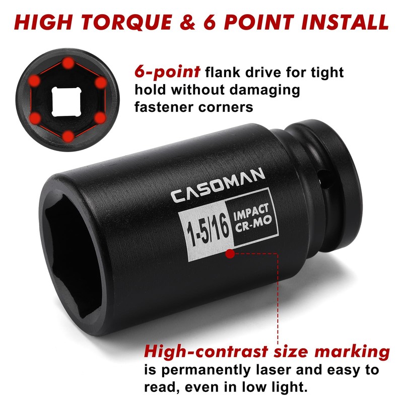 CASOMAN 3/4" Drive Deep Impact Socket Set, 8 Piece Set,