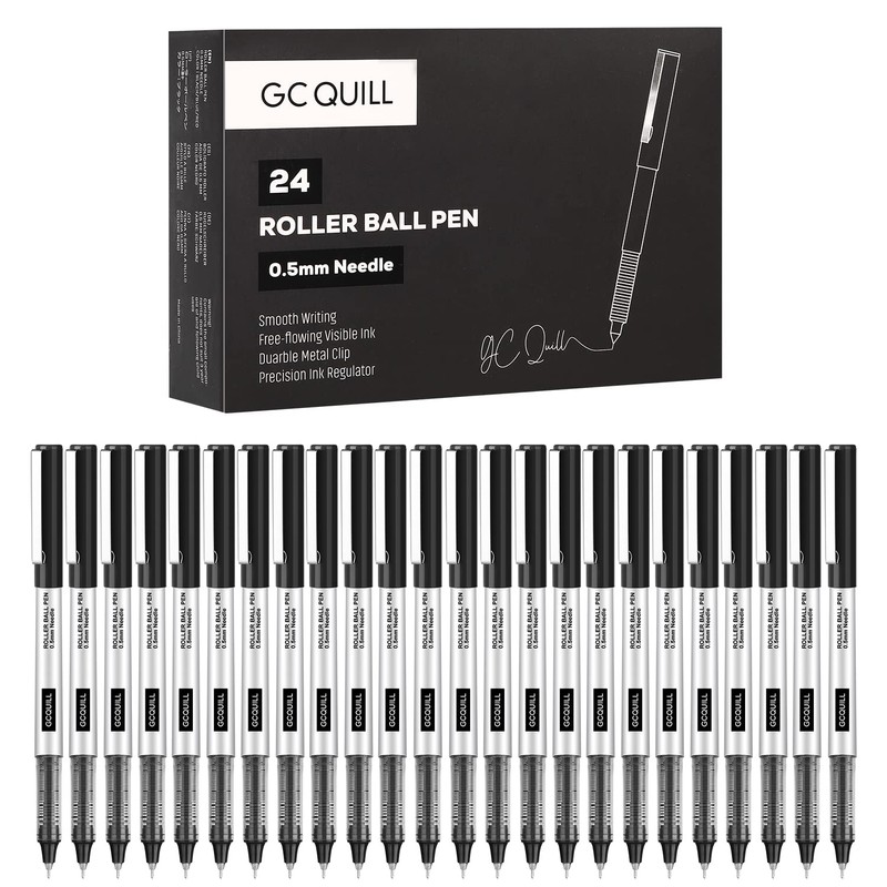 GC QUILL 48 Rollerball Pens 0.5mm Needle Point Black Liquid