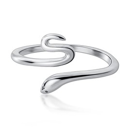 Belons Women's Ring 925 Sterling Silver Snake Ring Open Adjustable Rings for Girls Children, Sterling Silver, Cubic Zirconia