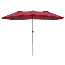 Tangkula 15 Ft Patio Umbrella Double-Sided Steel Outdoor Market Table Umbrella with Crank (Wine)