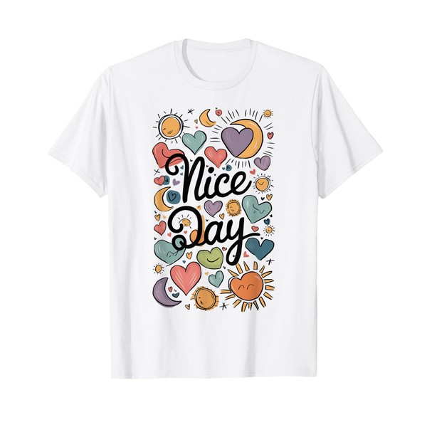 Nice Day Nice Day Colorful Hearts Suns Moons Design T-Shirt