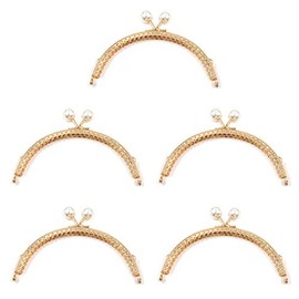 Semetall Metal Purse Frame 5Pcs 12.5cm/4.9" Bag Clasp Lock Frame Coin Purse Fabric Bag DIY Accessories Vintage Convex Lace 14mm Pearl Bead Head Bag Clasp Lock Frame (Pearl Head,Golden)