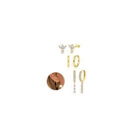 Dochais 3 Pairs of Earrings Gold Set for Women Earrings Silver 925 Hoop Earrings Small 10 mm Stud Earrings 14 Carat Gold-Plated Hoop Earrings Cubic Zirconia Hypoallergenic Cartilage Helix Piercings