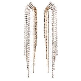 Clip On Earrings - Gold Plated Crystal Zirconia Chandelier With Diamante Strands - Britt G