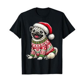 Dog Pug Ugly Sweater Santa Hat Christmas T-Shirt