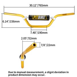 WEIYINGSI Universal 7/8 Inch 22mm Dirt Bike Handlebars, Upgraded Pit Bike Handlebar with Foam Pad and Anti-slip Handlebar Grips for Motocross CRF YZF KXF KLX RMZ DRZ Pit Dirt Bike ATV Quad - Gold+Blue