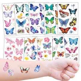 Tattoo Children's Girls, 10 Sheets Temporary Butterfly Children's Tattoos for Girls Birthday Party Gift Party Bag