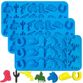 Sidosir 3Pcs Cowboy Chocolate Silicone Molds, Western Theme Cowboy Horse Boots Hat Mold for Baking, Cowboy Gummy Candy Mold for Cupcake Decorations (Cowboy Molds)